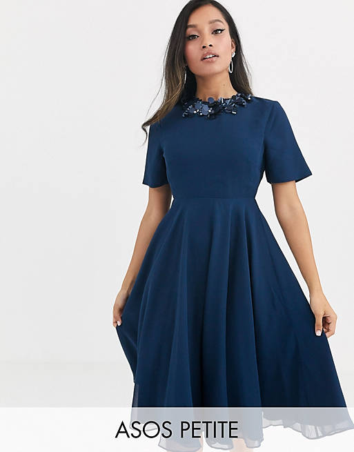 ASOS DESIGN Petite crop top embellished neckline midi dress | ASOS