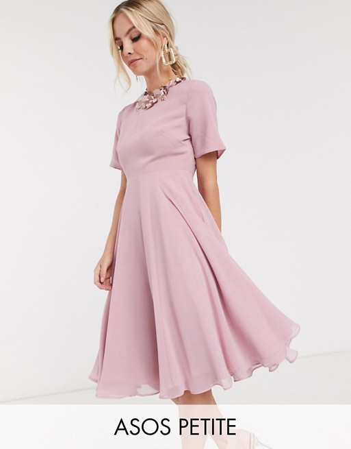 ASOS DESIGN Petite crop top embellished neckline midi dress