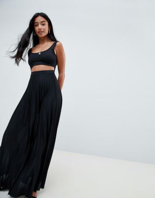 asos design pleated crop top maxi dress