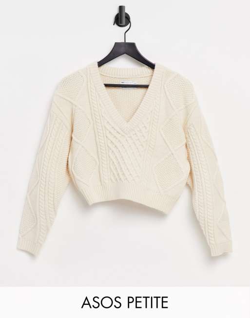ASOS DESIGN Petite - Crop trui met kabeldetail in crème