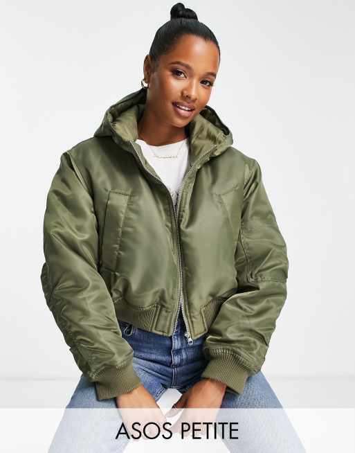 ASOS DESIGN Petite cropped bomber khaki ASOS