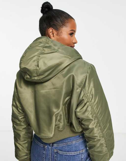 ASOS DESIGN cropped bomber jacket in khaki