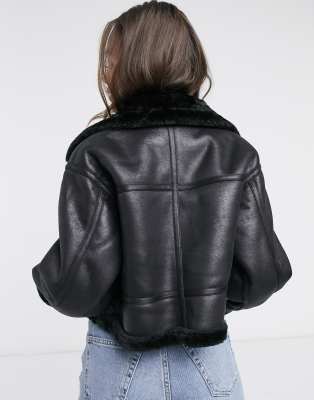 cropped aviator jacket black