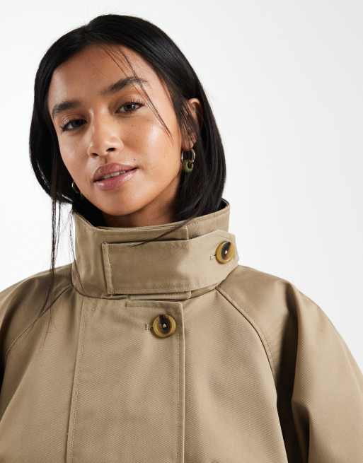 ASOS DESIGN Petite cropped cape detail trench coat in rye, 4 of 4