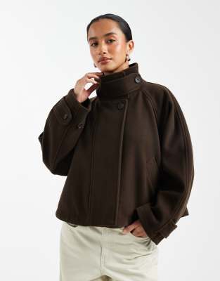 Asos Petite Asos Design Petite Cropped Cape Formal Coat In Brown
