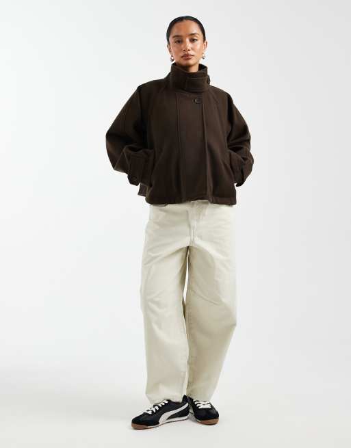 ASOS DESIGN Petite cropped cape formal coat in brown, 4 of 4