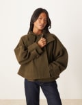 [ASOS Petite] ASOS DESIGN Petite cropped cape formal coat in olive-Red L Olive