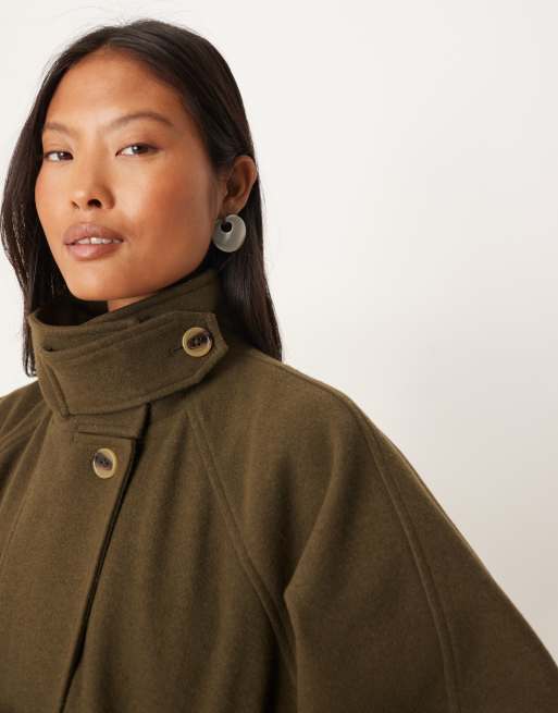 ASOS DESIGN Petite cropped cape formal coat in olive