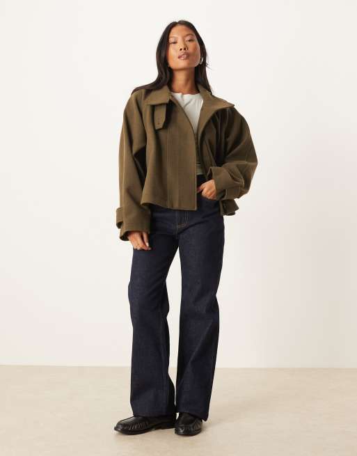 ASOS DESIGN Petite cropped cape formal coat in olive