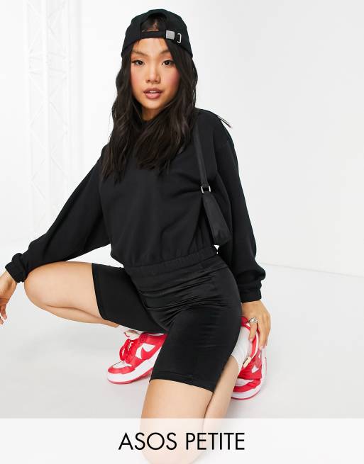 ASOS DESIGN Petite cropped cocoon hoodie in black