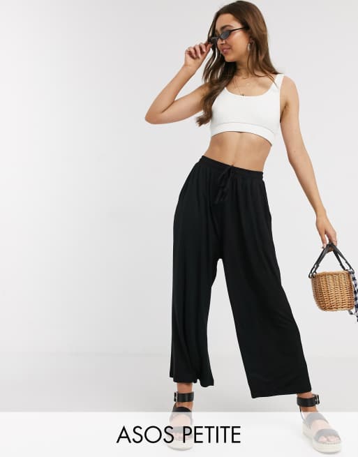 ASOS DESIGN Petite drawstring palazzo beach trouser in black