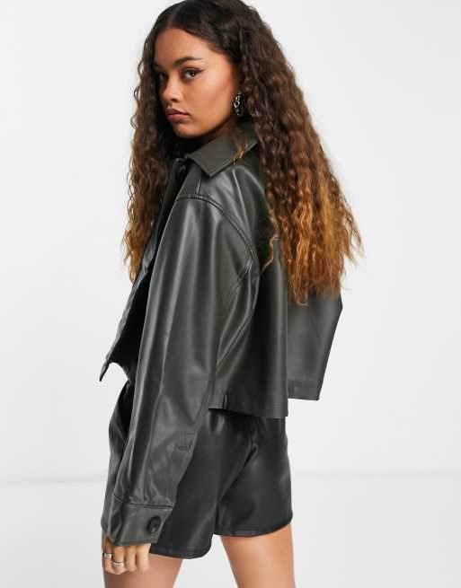 Cropped leather 2025 jacket petite