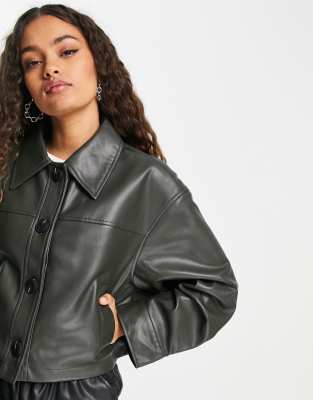 petite crop leather jacket