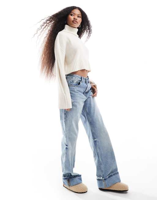 ASOS DESIGN Petite - Cropped geribbelde coltrui in crème, 2 van 4