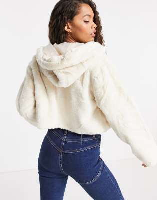 crop coat with fur hood