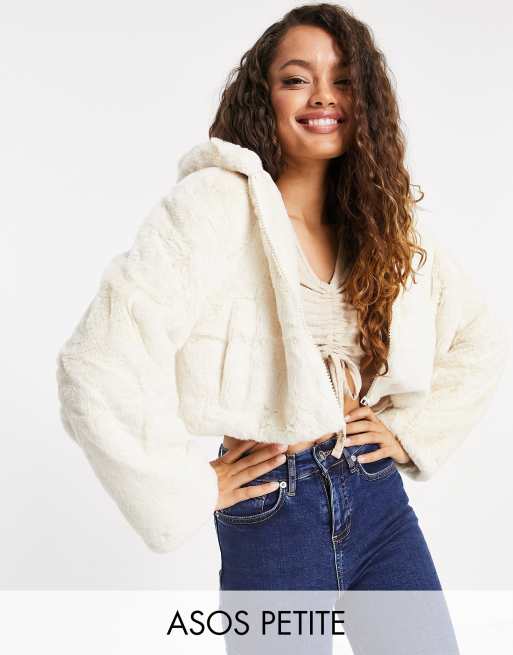 Faux fur cheap cropped hooded jacket