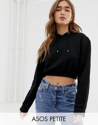 ASOS DESIGN - Petite - Cropped hoodie met rechte zoom in zwart