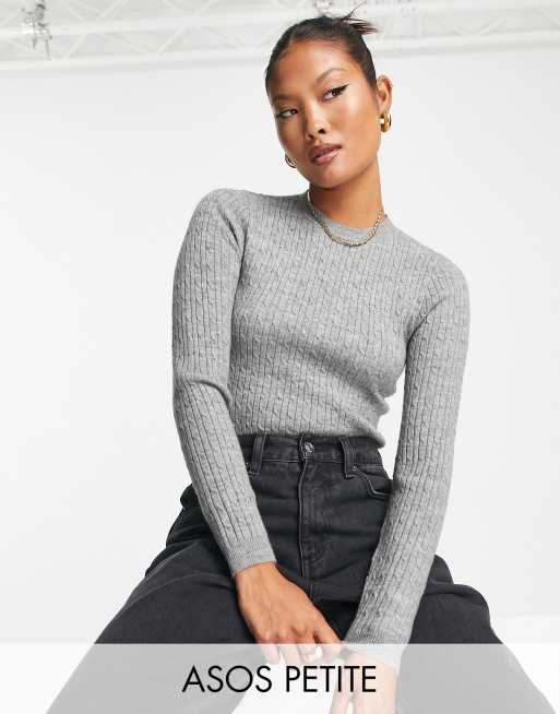 ASOS DESIGN Petite cropped jumper in mini cable stitch in grey