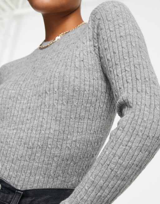 ASOS DESIGN Petite cropped jumper in mini cable stitch in grey