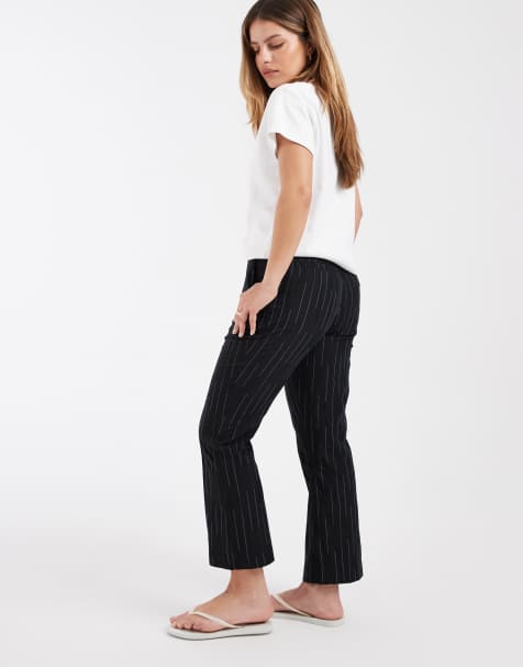 ASOS DESIGN Petite cropped kick flare in black textured stripe - view 1