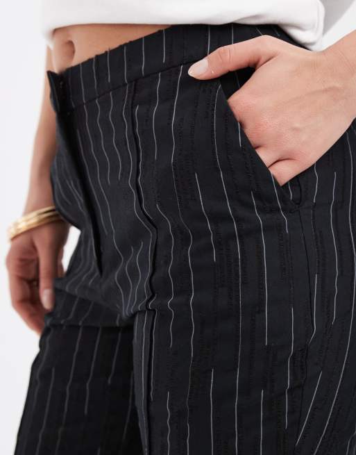 ASOS DESIGN Petite cropped kick flare in black textured stripe, 4 of 5