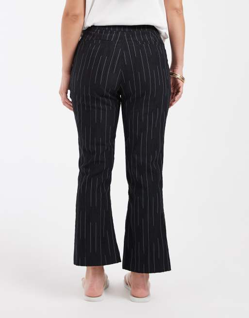 ASOS DESIGN Petite cropped kick flare in black textured stripe, 5 of 5