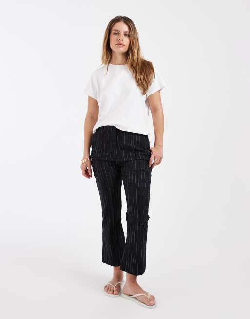 ASOS DESIGN Petite cropped kick flares in black textured stripe, 3 of 5