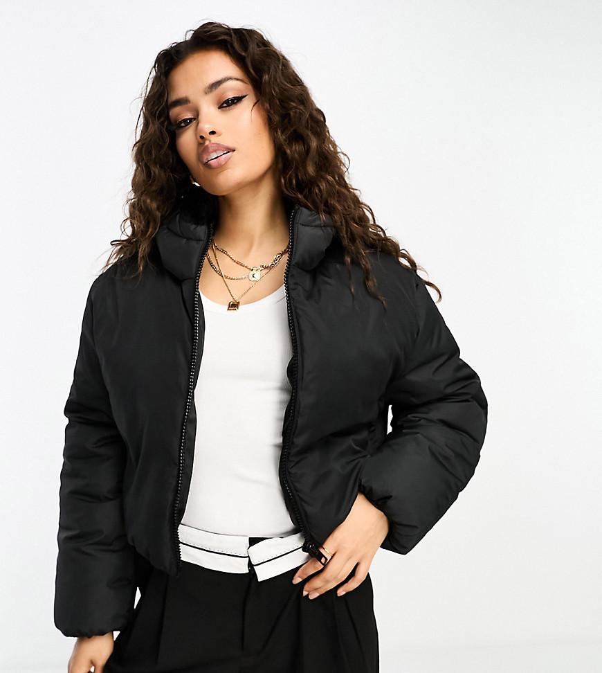 ASOS DESIGN Petite cropped padded jacket with hood in black