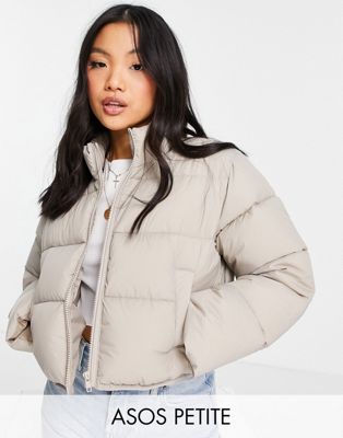 ASOS DESIGN Petite cropped puffer in putty