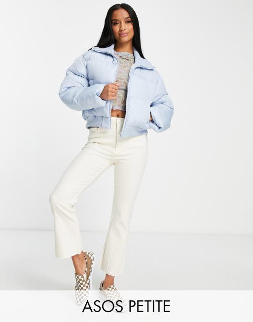 ASOS DESIGN Petite cropped puffer jacket in blue | ASOS