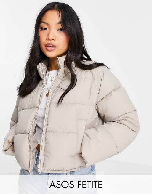 ASOS DESIGN Petite cropped puffer jacket in putty | ASOS