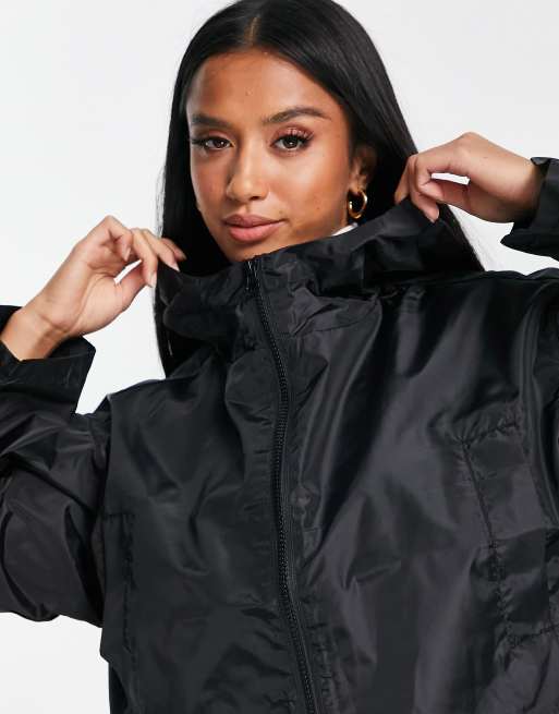 ASOS DESIGN Petite cropped rain jacket with hood in black