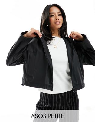 Asos Petite Asos Design Petite Cropped Rain Jacket With Hood In Black