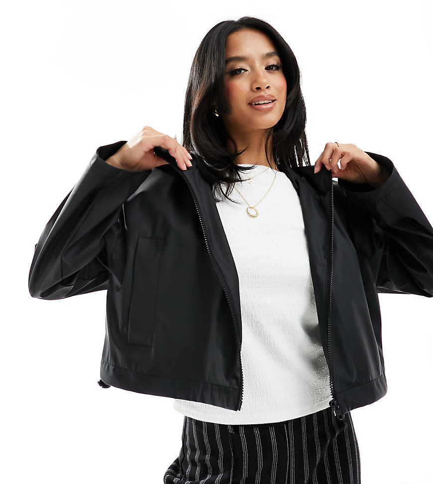 Asos Petite Asos Design Petite Cropped Rain Jacket With Hood In Black