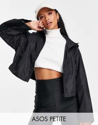 Asos Petite Asos Design Petite Cropped Rain Jacket With Hood In Black