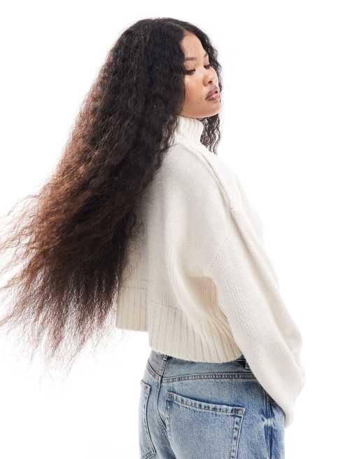 ASOS DESIGN Petite cropped roll neck jumper in cream, 3 of 4