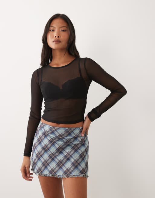 ASOS DESIGN Petite - Cropped top van mesh met lange mouwen in zwart, 4 van 4