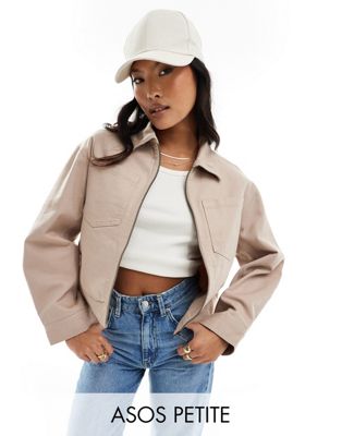 ASOS DESIGN Petite cropped twill jacket in dusty pink