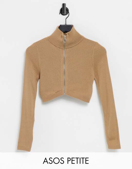 ASOS DESIGN Petite - Cropped vest met ritssluiting in camel