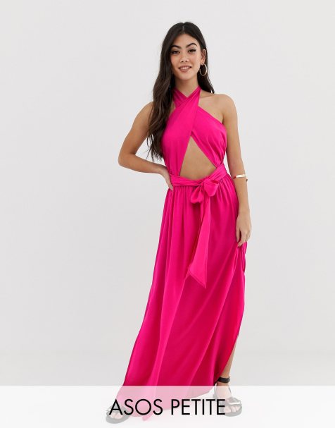 ASOS DESIGN Petite cross neck split front maxi dress in pink