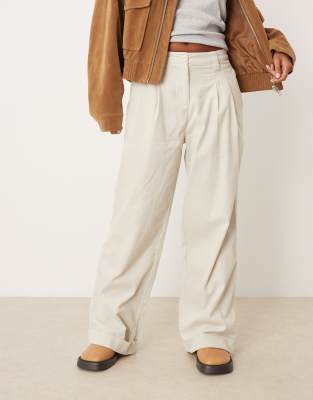 Asos Petite Asos Design Petite Cuffed Hem Wide Leg Corduroy Pants In White