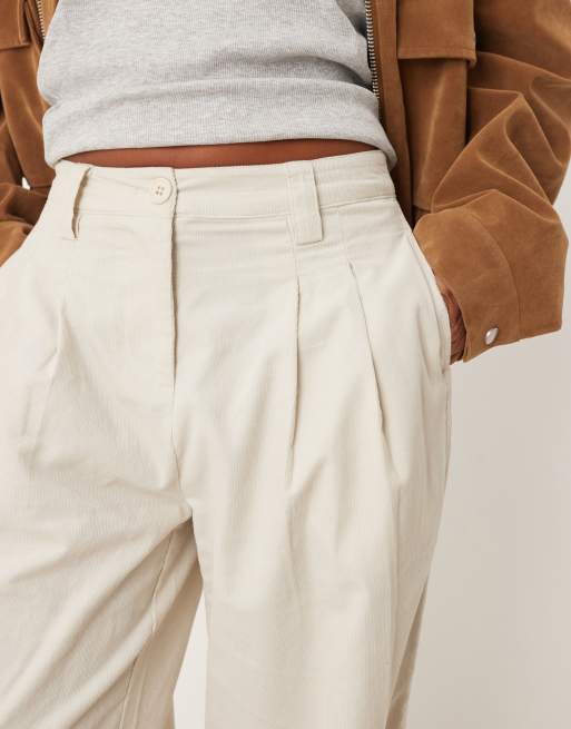 ASOS DESIGN Petite cuffed hem wide leg corduroy pants in cream