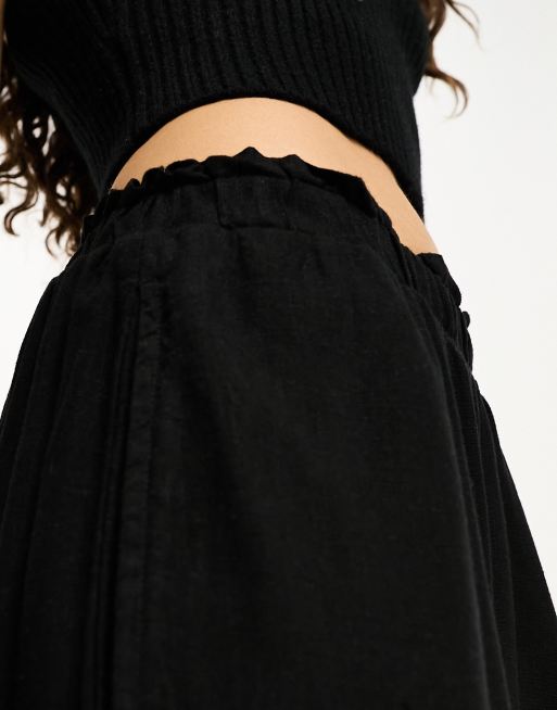 ASOS DESIGN Petite culotte pant with linen in black, 3 of 4
