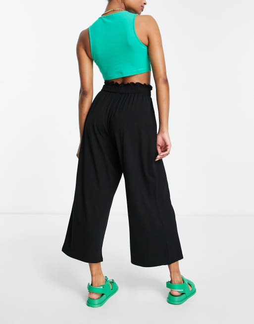 ASOS DESIGN Petite culotte pants with shirred waist in black, 4 of 4