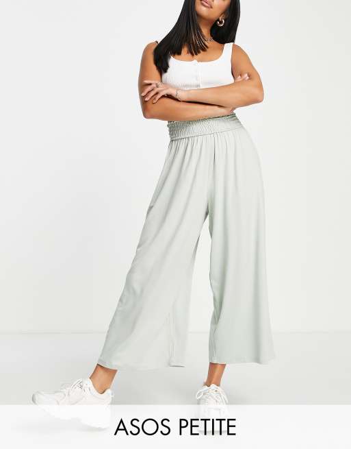ASOS DESIGN Petite culotte pants with shirred waist in sage