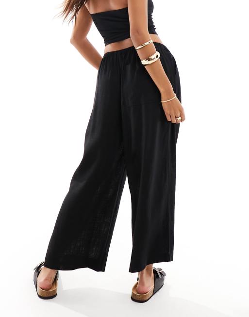 ASOS DESIGN Petite - Culotte van linnenmix met elastische taille van linnen in zwart, 2 van 5