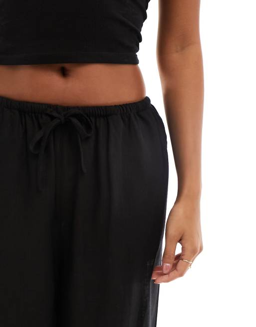 ASOS DESIGN Petite - Culotte van linnenmix met elastische taille van linnen in zwart, 3 van 5