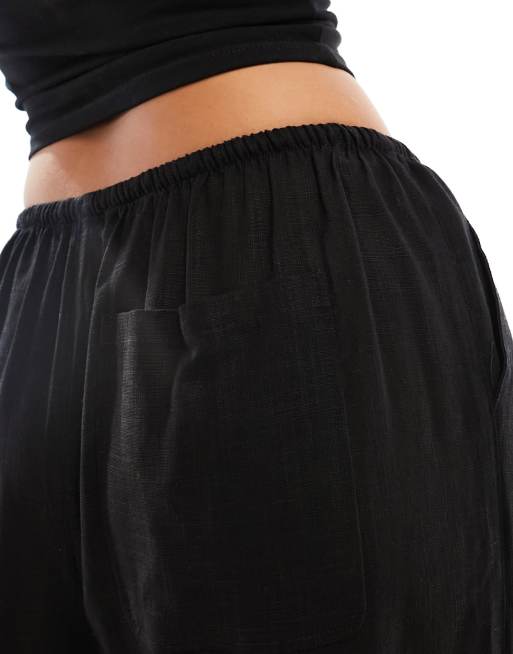 ASOS DESIGN Petite - Culotte van linnenmix met elastische taille van linnen in zwart, 4 van 5