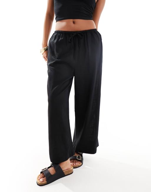 ASOS DESIGN Petite - Culotte van linnenmix met elastische taille van linnen in zwart, 5 van 5