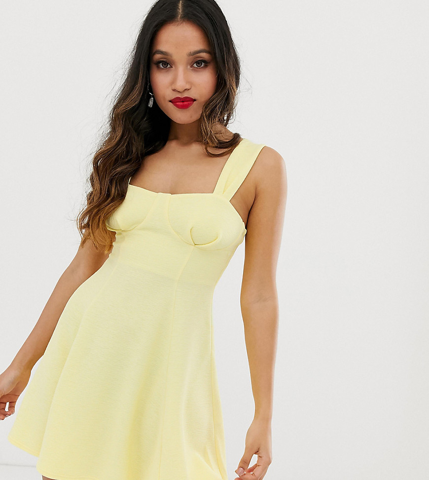ASOS DESIGN Petite cupped seamed flared mini dress-Yellow